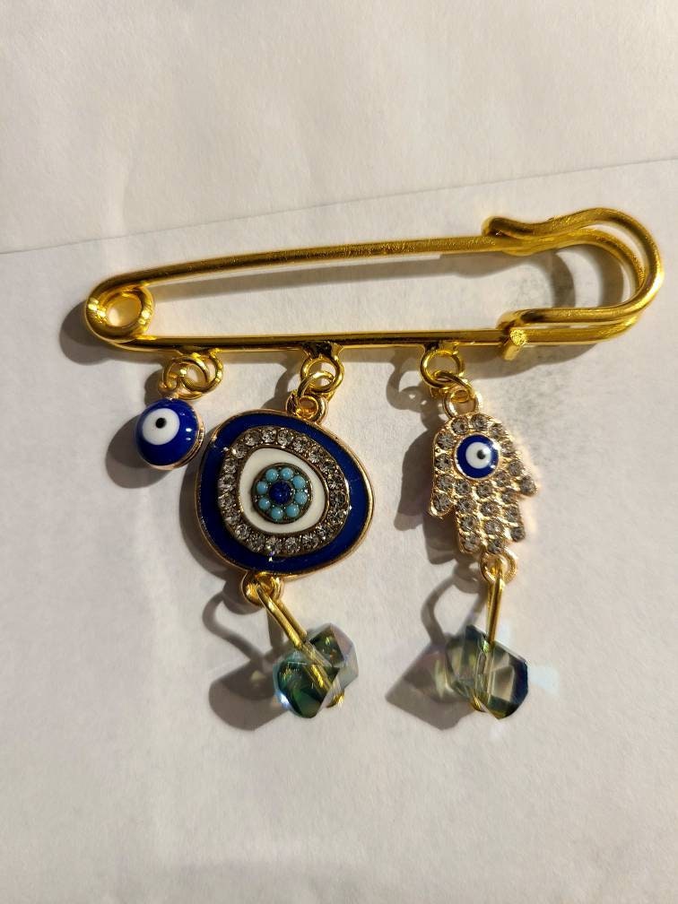 Turkish Evil Eye Hamsa Hand Of Fatima Mashallah Steel Pendant Pin Brooch