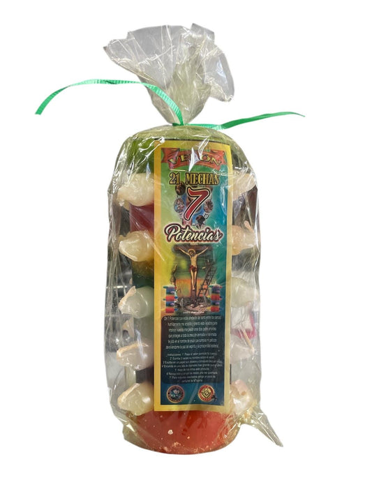 VELA Candle 7 Potencia 7 Powers 21 Mecha 21 wick Santeria Spells Egun Osha Palo Santo