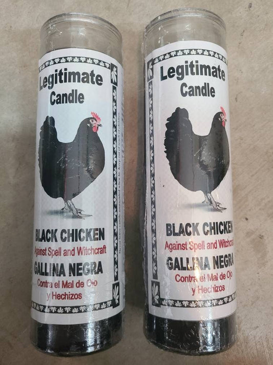 Gallina Negra Black Hen (2) Glass Scented 7 Day Candle/Vela Legitimate Santeria Orishas