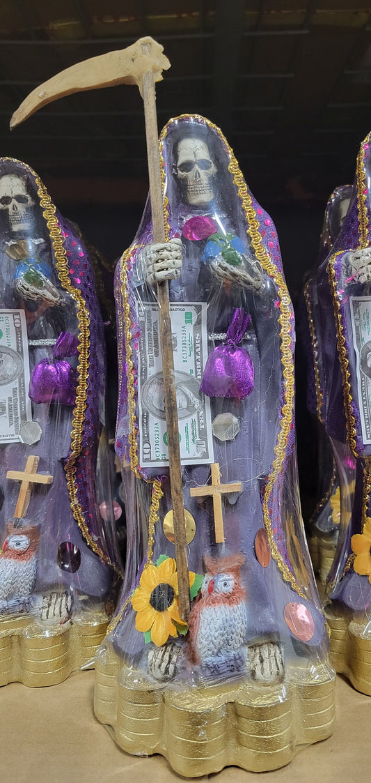 12" Santa Muerte Statue Purple Death Grim Reaper Morado Figure