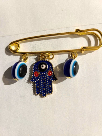 Turkish Evil Eye Hamsa Hand Of Fatima Mashallah Steel Pendant Pin Brooch