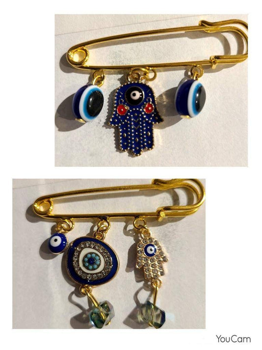 Turkish Evil Eye Hamsa Hand Of Fatima Mashallah Steel Pendant Pin Brooch