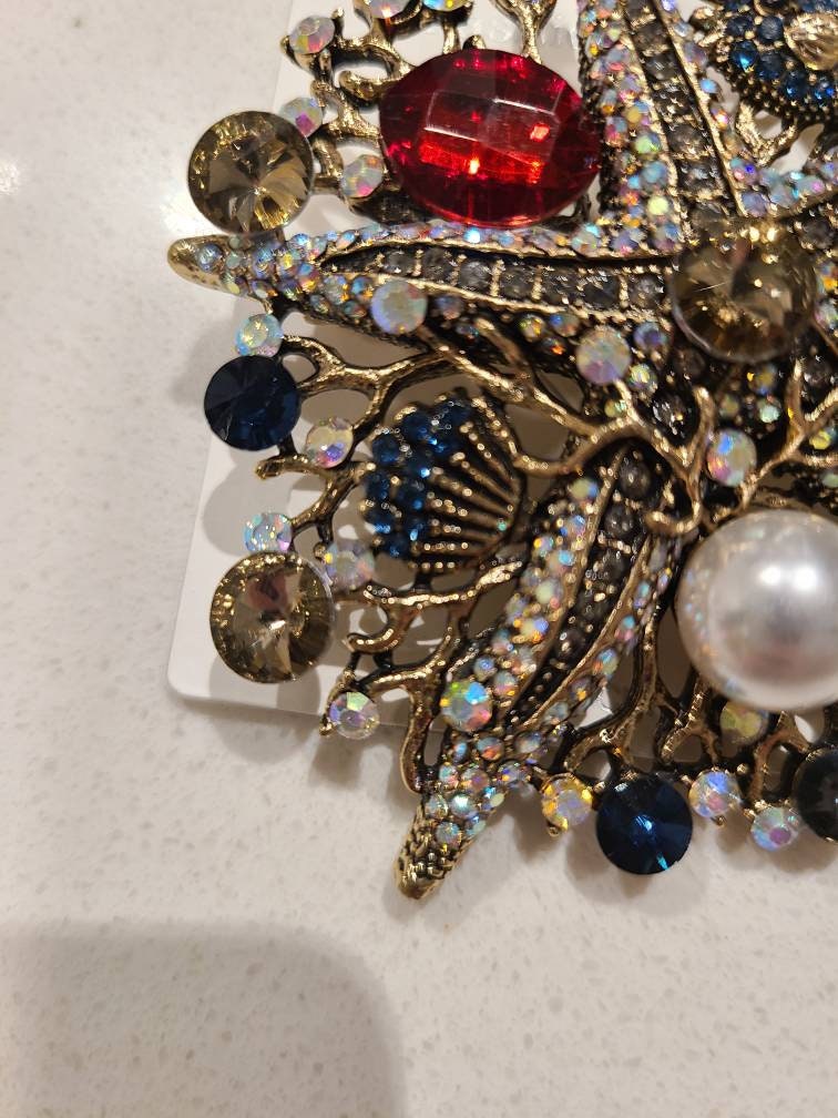 Luxury Crystal Starfish Brooches Women Alloy Sea Star Pearl