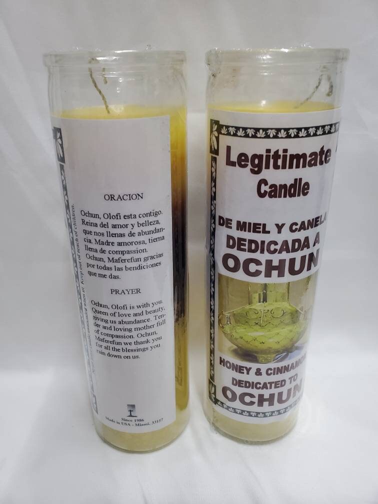 Ochun Oshun Yalorde(2) Glass Scented 7 Day Candle/Vela Legitimate Santeria Orishas