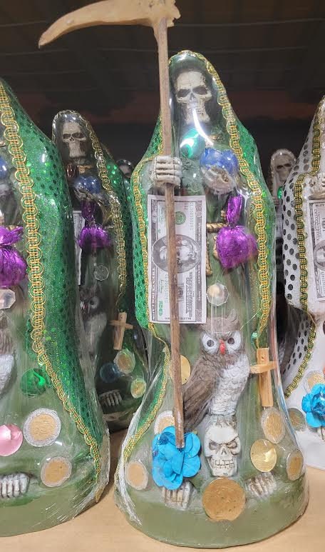 12" Santa Muerte Statue Green Holy Death Grim Reaper Siete Potencias Figure