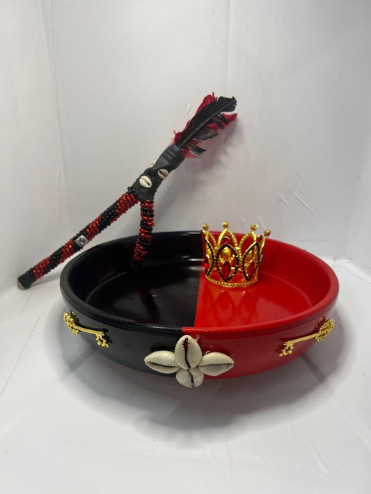 Elegua Plate, Crown, and Garabato Plato de Barro, Corona y Garabato para Eleggua Santeria Osha Santo